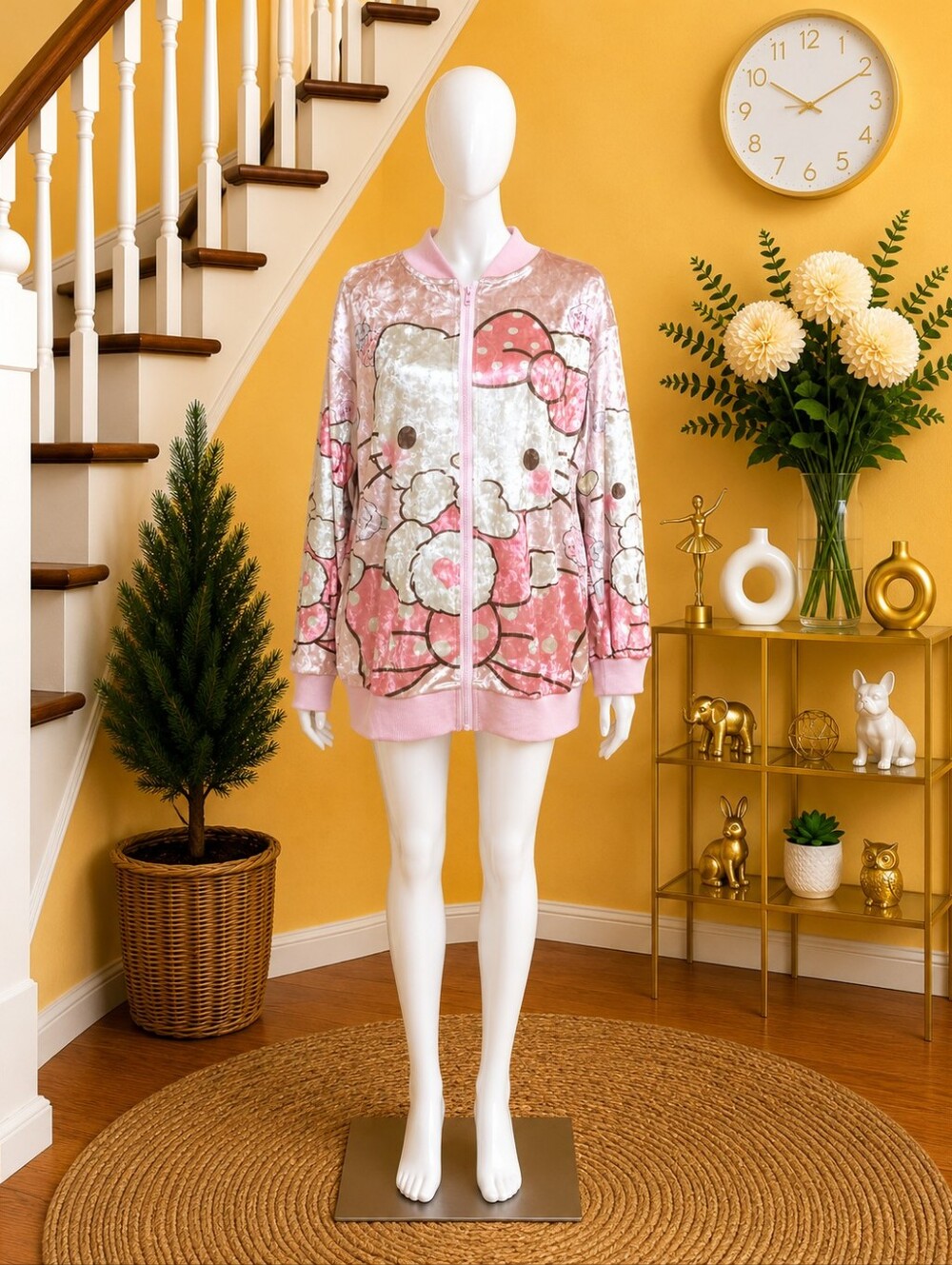 Pink Hello Kitty Velour Zip-Up Sweater
